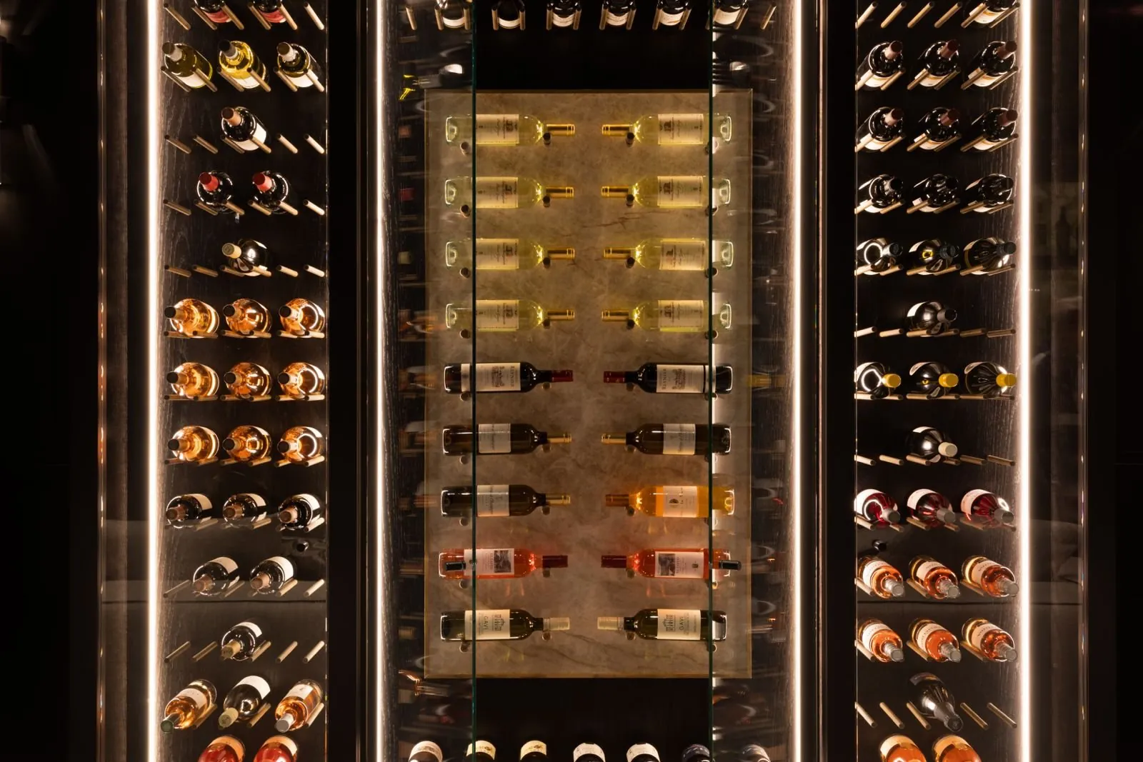 Bottles in the illuminated wine wall